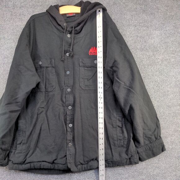 Mac Tools Men's Button-Up Flannel Lined Hooded Jacket Black Big 2X Pockets - Picture 12 of 14